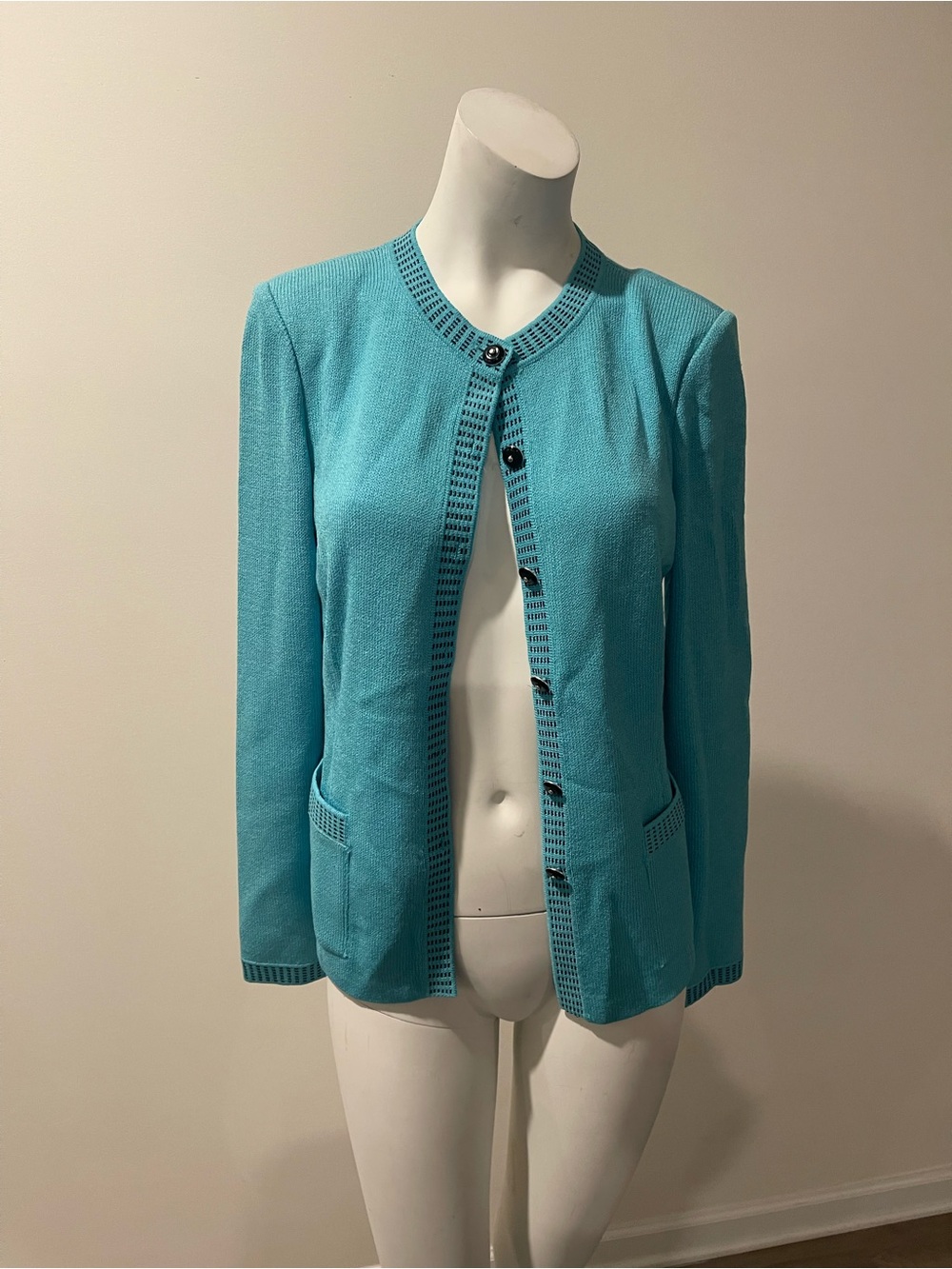 St.JOHN collection Women's Open-Front Knit Jacket - Turquoise size 4